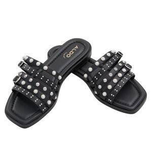 Aldo Women's Black Pearlyn Flat Sandal size 8.5 NEW